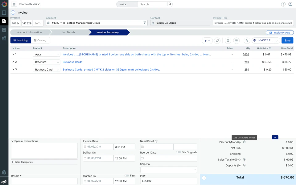 screenshot of PrintSmith Vision